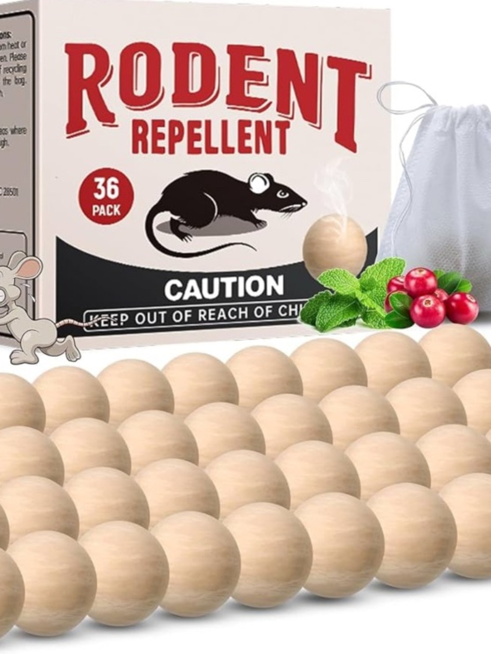 Rodent Repellent 36 Balls, Safe & Natural Peppermint Oil Moth Balls